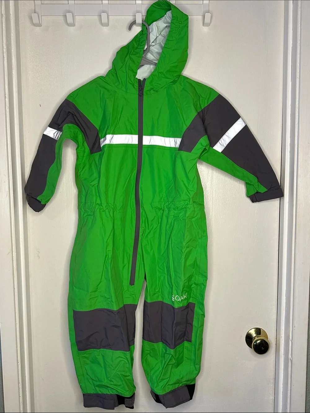 OAKI Green and Light Gray Kids Hooded Waterproof Rain Suit